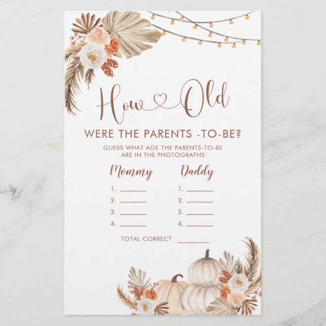 Boho Rustic Pumpkin Fall in Love How Old Parents (Front)