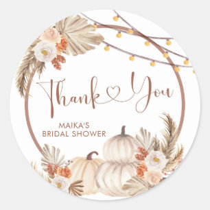 Boho Rustic Pumpkin Fall in Love Thank You Sticker