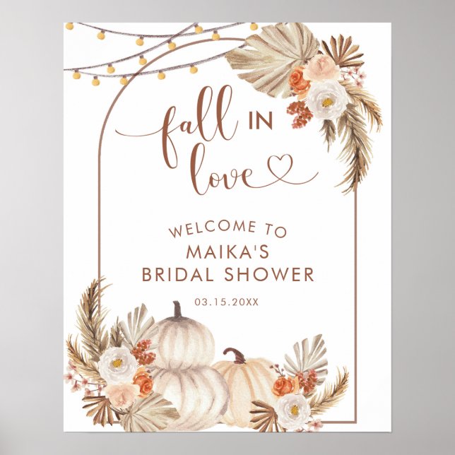 Boho Rustic Pumpkin Fall in Love Welcome Sign (Front)