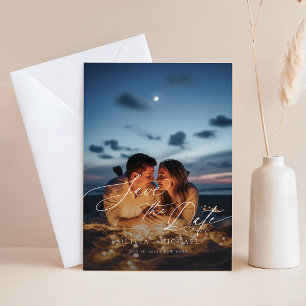 Boho Rustic QR Code Photo Wedding Save the Date Invitation