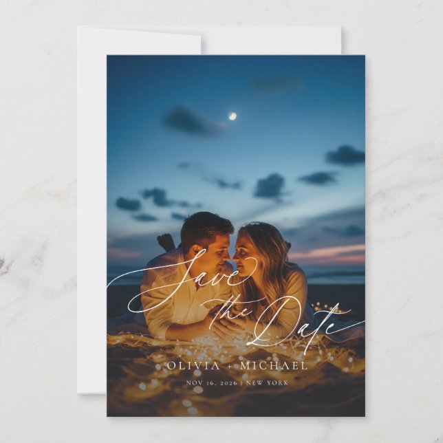 Boho Rustic QR Code Photo Wedding Save the Date Invitation (Front)