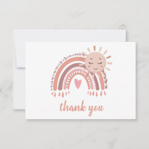 Boho Rustic Rainbow & Sun Baby Shower for Girl Thank You Card