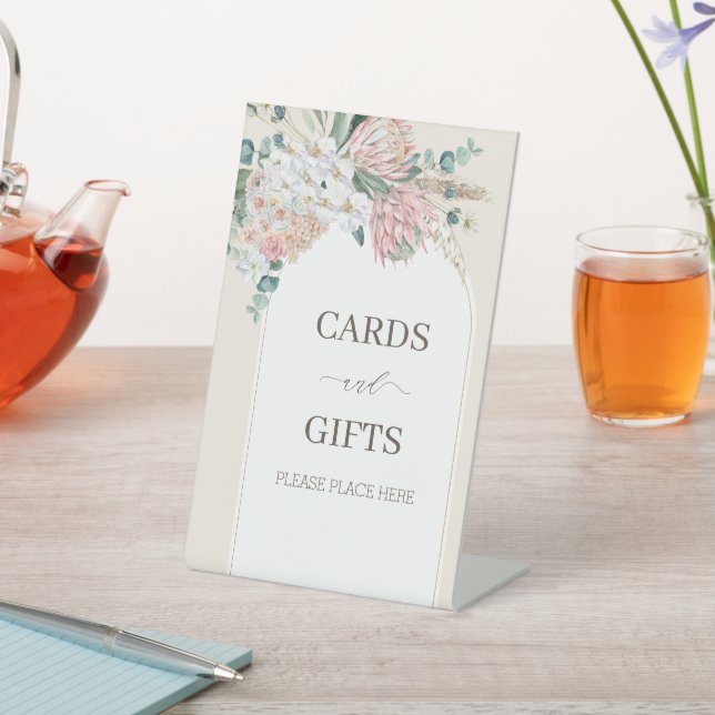 Boho Rustic Roses and Orchids Flowers Bridal Showe Pedestal Sign (In SItu)