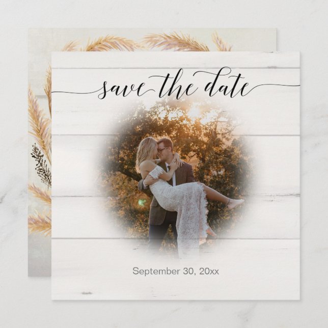 BOHO Rustic Script Typography Pampas Grass Photo S Save The Date (Front/Back)