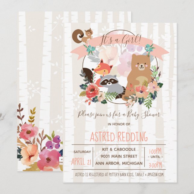 Boho Rustic Spring Birch Woodland Baby Shower Invitation (Front/Back)