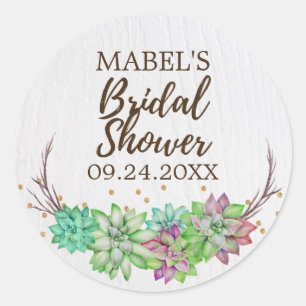 Boho Rustic Succulent Bridal Shower Favour Sticker