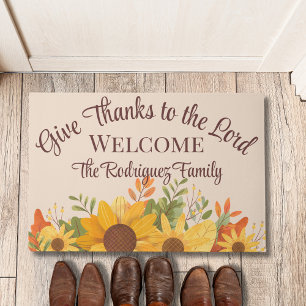 Boho Rustic Sunflowers Psalm 136:3 Thanksgiving Doormat