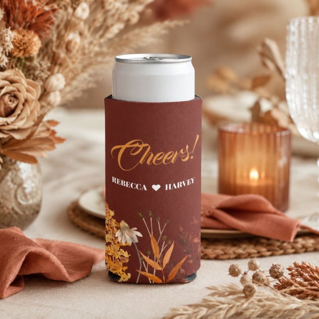 Boho Rustic Terracotta Floral Autumn Fall Wedding Seltzer Can Cooler (Boho Rustic Terracotta Floral Autumn Fall Wedding Seltzer Can Cooler)