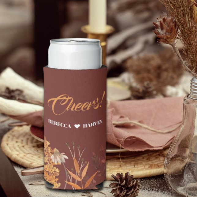 Boho Rustic Terracotta Floral Autumn Fall Wedding Seltzer Can Cooler (Boho Rustic Terracotta Floral Autumn Fall Wedding Seltzer Can Cooler)