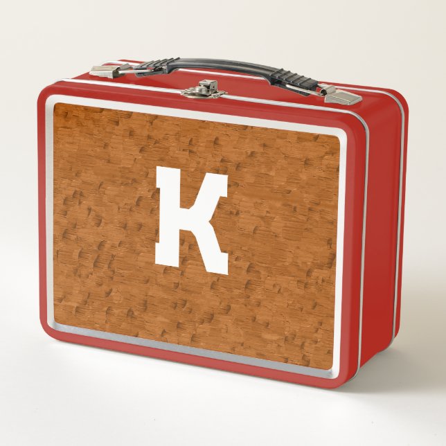 Boho Rustic Textured Wood brown personalised  Metal Lunch Box (Front)