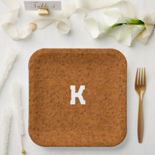 Boho Rustic Textured Wood brown personalised  Paper Plate