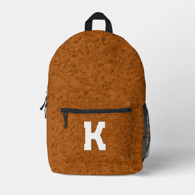 Boho Rustic Textured Wood brown personalised  Printed Backpack (Front)