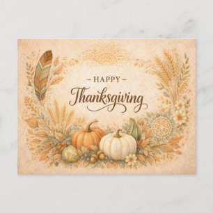 Boho Rustic Thanksgiving Pumpkin Harvest Holiday Postcard