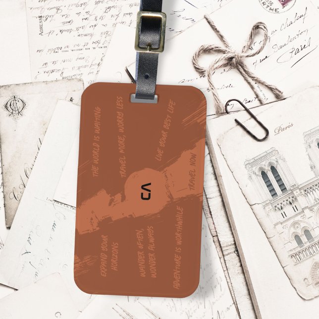 Boho Rustic Travel Quote Monogram Luggage Tag (Boho Rustic Travel Quote Monogram Luggage Tag ©Susanne Sachers - Sunny Wanderlust 🌞✈️)