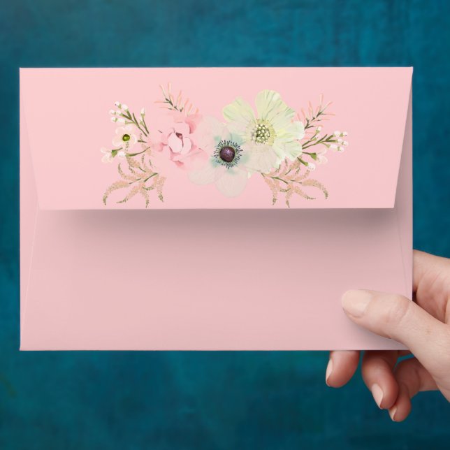 Boho Rustic Tribal Feather & Flower Pink Envelope (Hand)