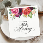 Boho Rustic Watercolor Floral 50th Birthday Party Napkin<br><div class="desc">With beautiful rustic boho style, this 50th birthday party napkin has a rich colour palette in terracotta, deep peach, burgundy red, purple, teal and yellow. The lovely watercolor botanical elements have a nature-inspired organic appeal and make the design pop with style. Elegant calligraphy script spells out the word "Birthday" with...</div>