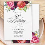 Boho Rustic Watercolor Floral 60th Birthday Party Invitation<br><div class="desc">This wonderfully feminine and rustic boho style 60th birthday party invitation has a sumptuous rich colour palette in terracotta, deep peach, burgundy red, purple, teal and yellow. The lovely watercolor botanical elements have a nature-inspired organic appeal and make the invitation pop with style. Elegant calligraphy script spells out the word...</div>