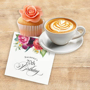 Boho Rustic Watercolor Floral 70th Birthday Party Napkin