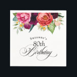 Boho Rustic Watercolor Floral 80th Birthday Party Napkin<br><div class="desc">With beautiful rustic boho style, this 80th birthday party napkin has a sumptuous rich colour palette in terracotta, deep peach, burgundy red, purple, teal and yellow. The lovely watercolor botanical elements have a nature-inspired organic appeal and make the design pop with style. Elegant calligraphy script spells out the word "Birthday"...</div>