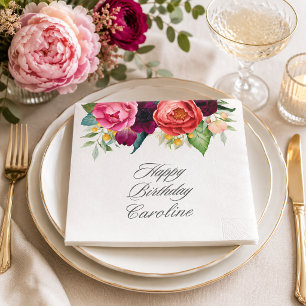 Boho Rustic Watercolor Floral Birthday Party Napkin