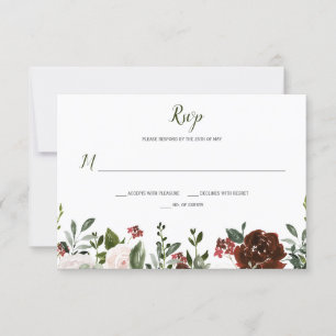 Boho Rustic Watercolor Floral Bottom Border RSVP Card
