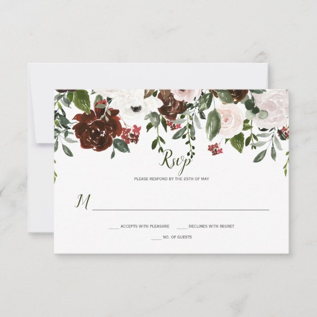 Boho Rustic Watercolor Floral Topper RSVP Card (Front)