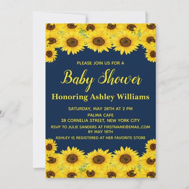 Boho Rustic Watercolor Sunflower Cute Baby Shower Invitation (Front)