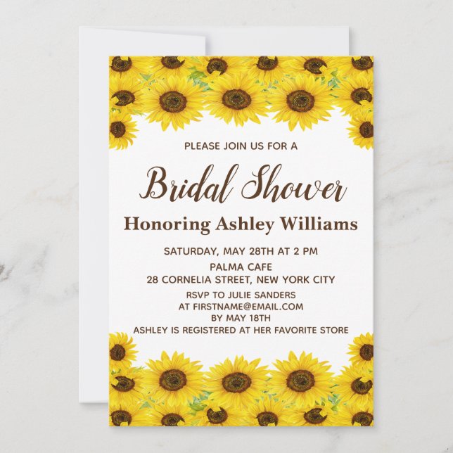 Boho Rustic Watercolor Sunflowers Bridal Shower Invitation (Front)