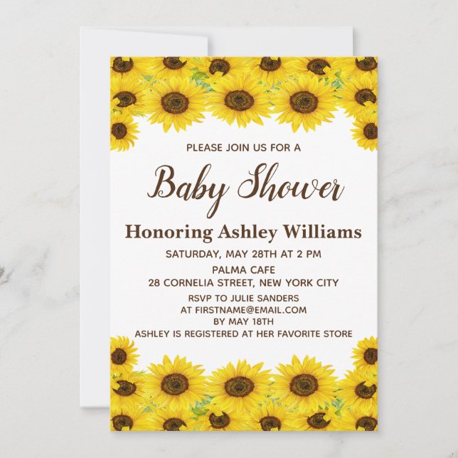 Boho Rustic Watercolor Sunflowers Cute Baby Shower Invitation (Front)