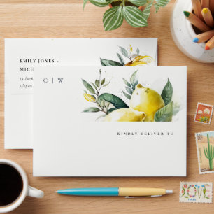 Boho Rustic Watercolor Yellow Lemon Garden Wedding Envelope