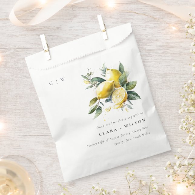 Boho Rustic Watercolor Yellow Lemon Garden Wedding Favour Bags (Clipped)
