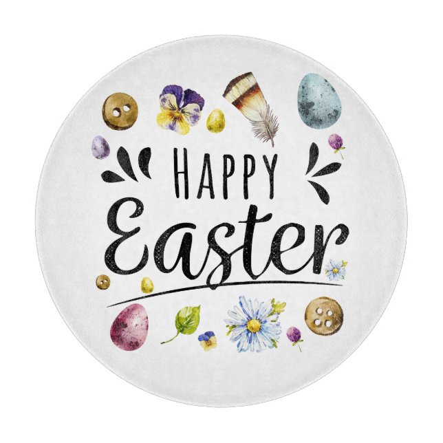 Boho Rustic Watercolour Colourful Happy Easter Cutting Board (Front)
