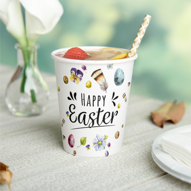 Boho Rustic Watercolour Colourful Happy Easter Paper Cups (Insitu)