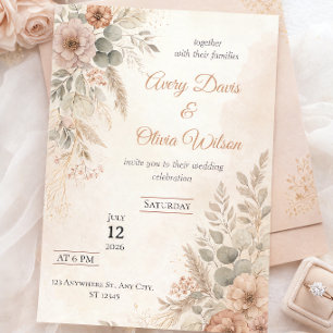 Boho Rustic Wedding Invitation Dried Florals & E