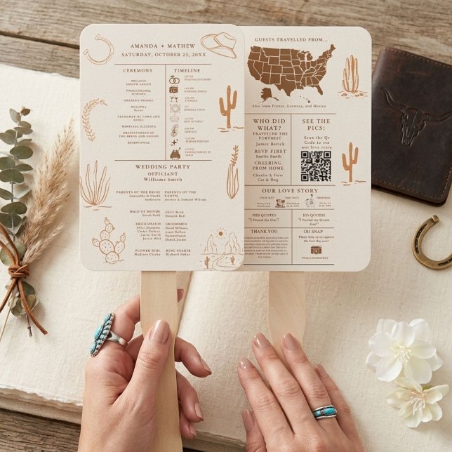 Boho Rustic Western Cowboy Wedding Info Graphic Hand Fan (Creator Uploaded)
