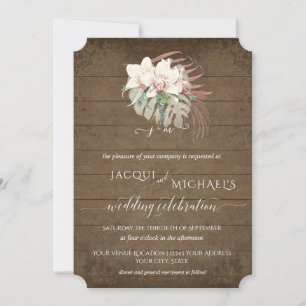 BOHO Rustic White Orchid Floral Tropical Foliage Invitation