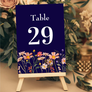 Boho Rustic Wildflower Floral Navy Blue Wedding Table Number