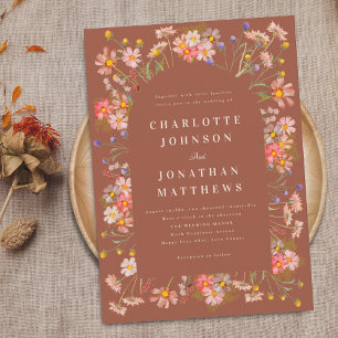 Boho Rustic Wildflowers Burnt Orange Wedding Invitation