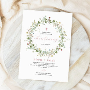 Boho Rustic Wildflowers Christening Invitation