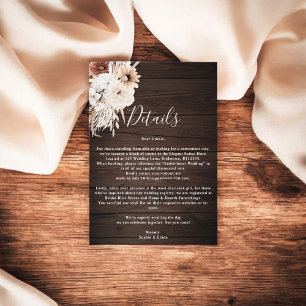 Boho Rustic Wood Fall Flowers Wedding Details Enclosure Card