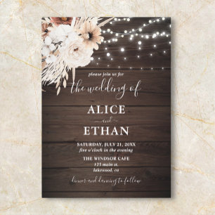 Boho Rustic Wood Fall Flowers  Wedding Invitation
