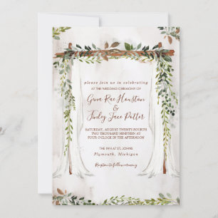 Boho Rustic Wood & Greenery Arch Canopy Wedding Invitation