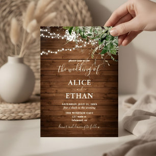 Boho Rustic Wood Greenery Wedding Invitation