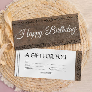 Boho rustic wood look gift card voucher