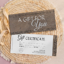 Boho rustic wood look gift certificate