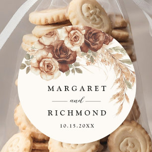 Boho Rusty Terracotta Floral Wedding Classic Round Sticker