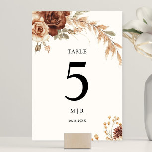 Boho Rusty Terracotta Floral Wedding Table Number