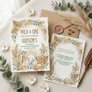 Boho Safari 1st Birthday Wild and One Pampas Grass Invitation