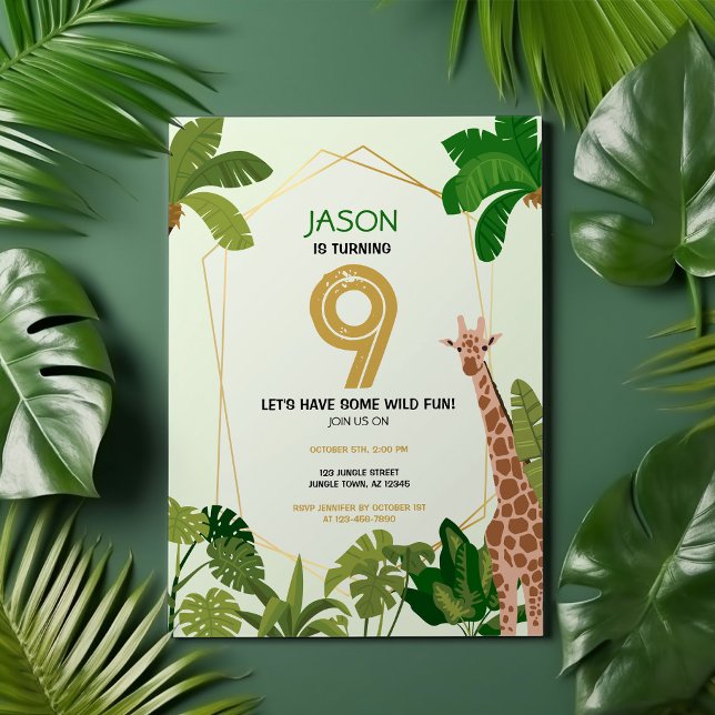 Boho Safari Animal Giraffe Geometric Birthday Invitation (Creator Uploaded)