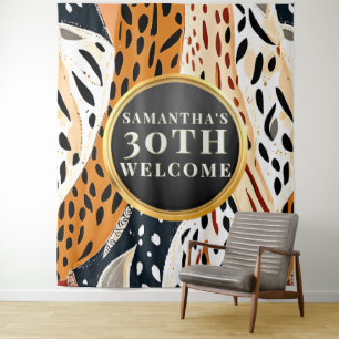Boho Safari Animal Print 30th Birthday Welcome Tapestry